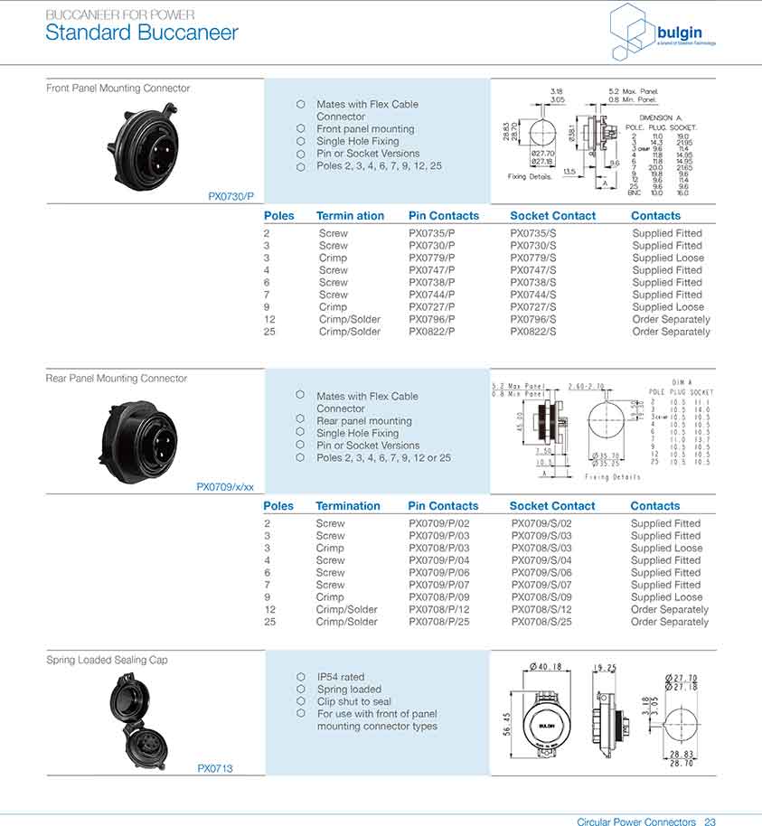 標準系列電源連接器配件PX0734，PX0733選型