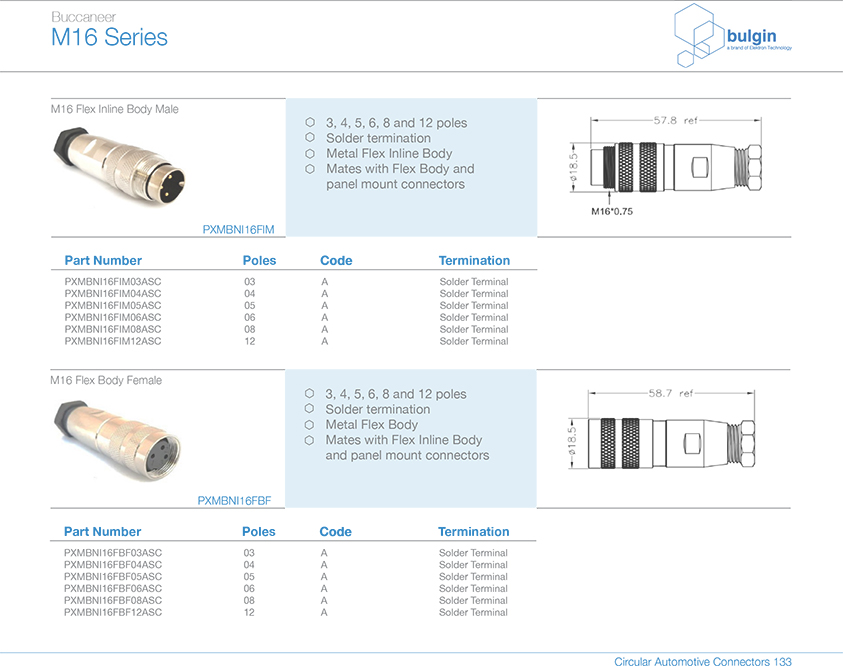 M16 母頭組裝式連接器選型 M16 母頭組裝式連接器選型
