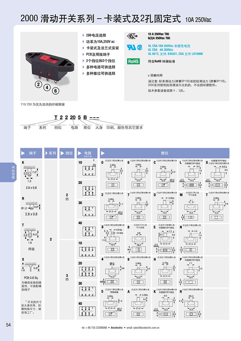 2000系列滑動電壓開關選型 2000系列滑動電壓開關選型