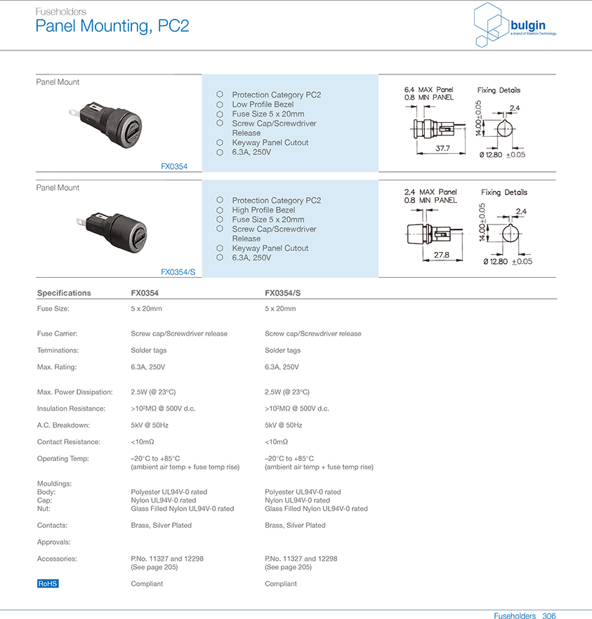 FX0354防觸摸保險絲座選型